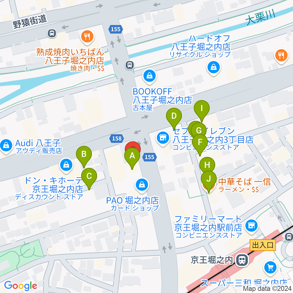 京王堀之内time tokyo周辺のファミレス・ファーストフード一覧地図