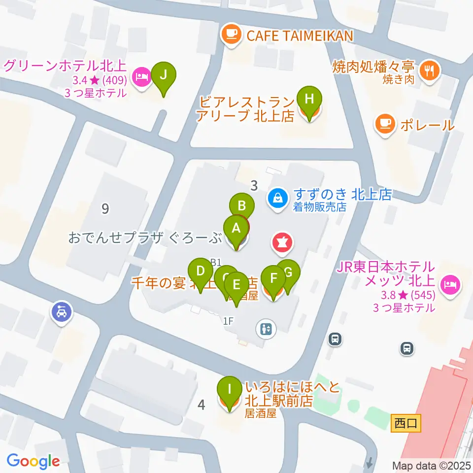 きたかみE&Beエフエム周辺のファミレス・ファーストフード一覧地図