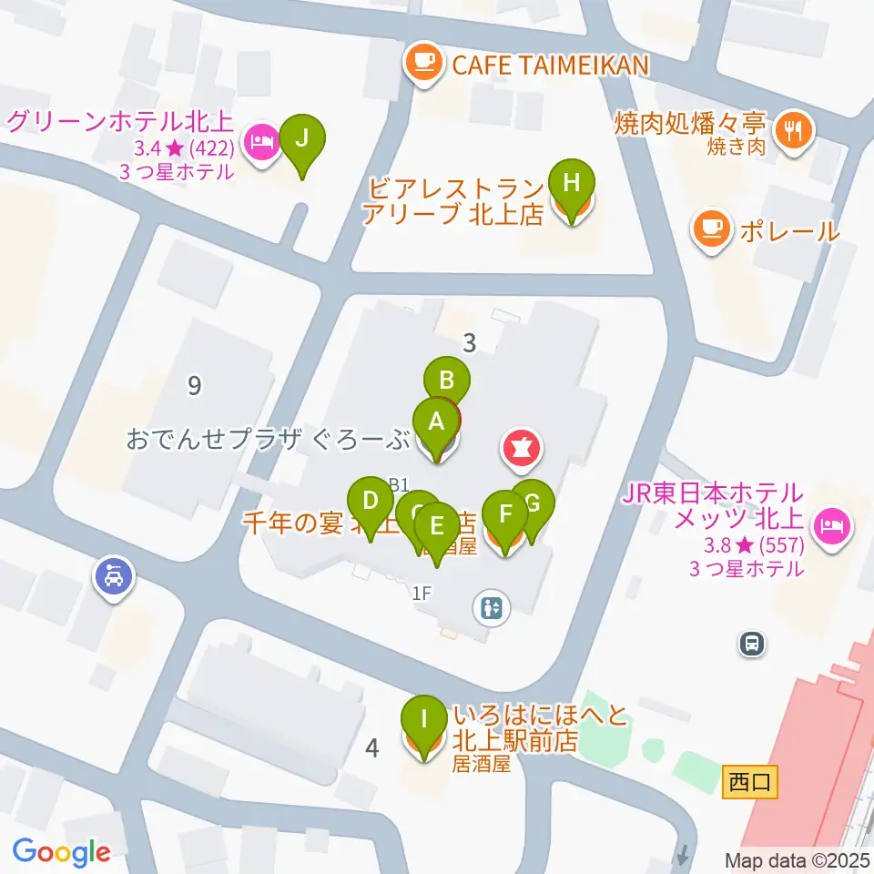 きたかみE&Beエフエム周辺のファミレス・ファーストフード一覧地図