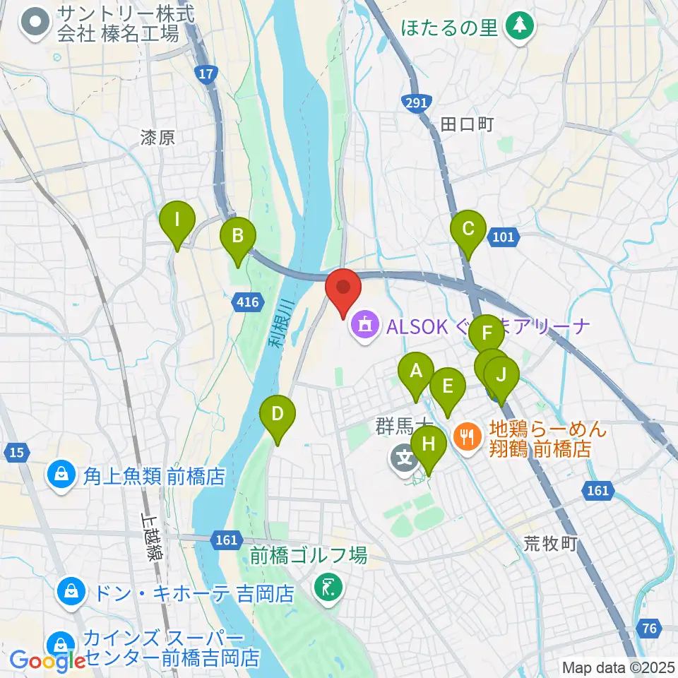 ALSOKぐんまアイスアリーナ周辺のファミレス・ファーストフード一覧地図