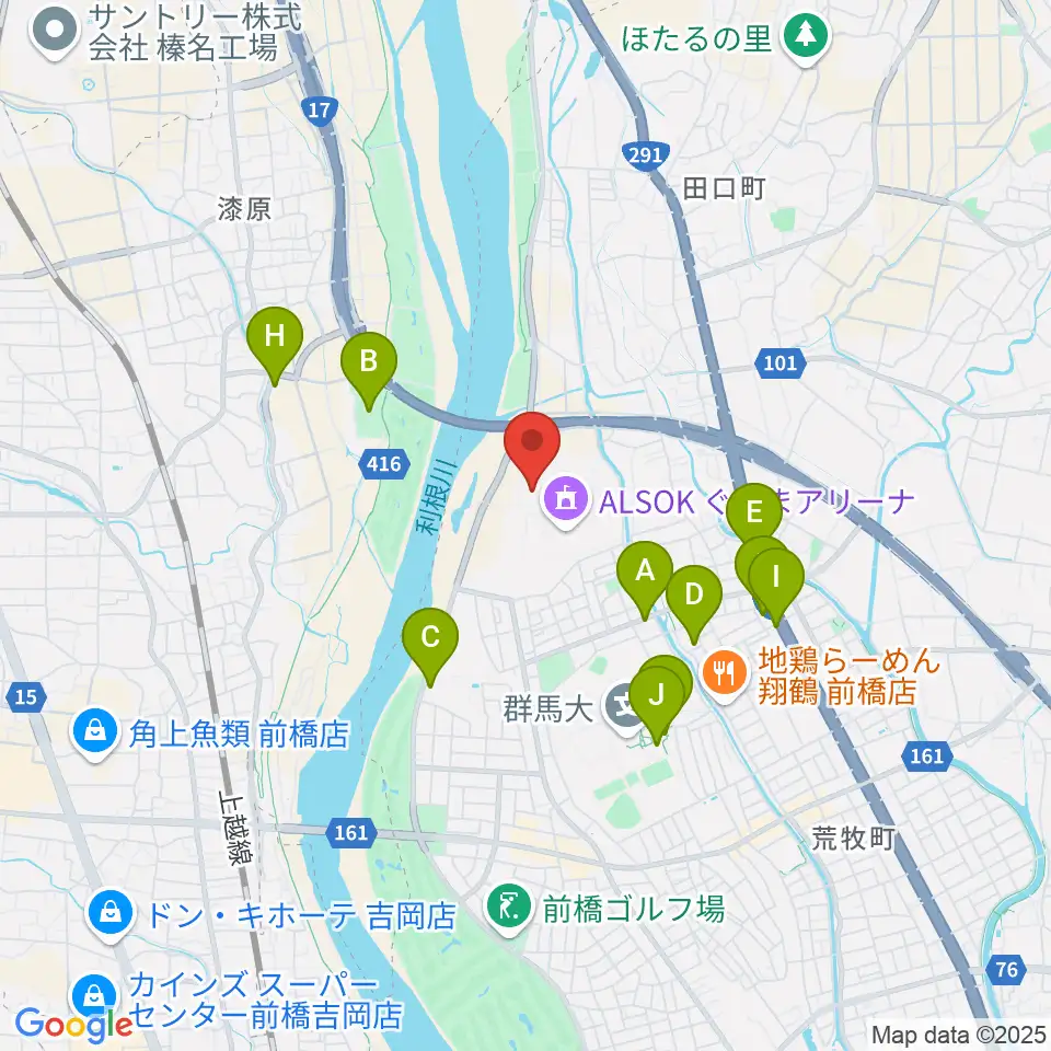 ALSOKぐんまアイスアリーナ周辺のファミレス・ファーストフード一覧地図
