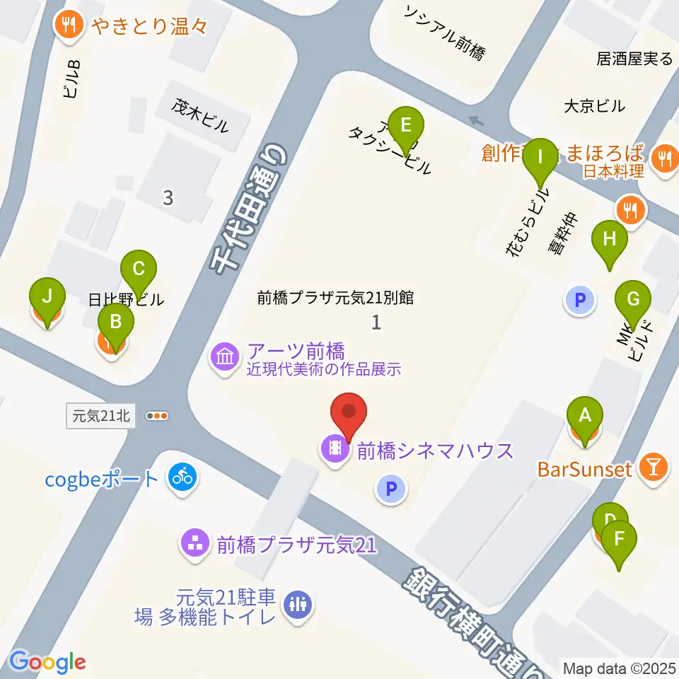 前橋シネマハウス周辺のファミレス・ファーストフード一覧地図