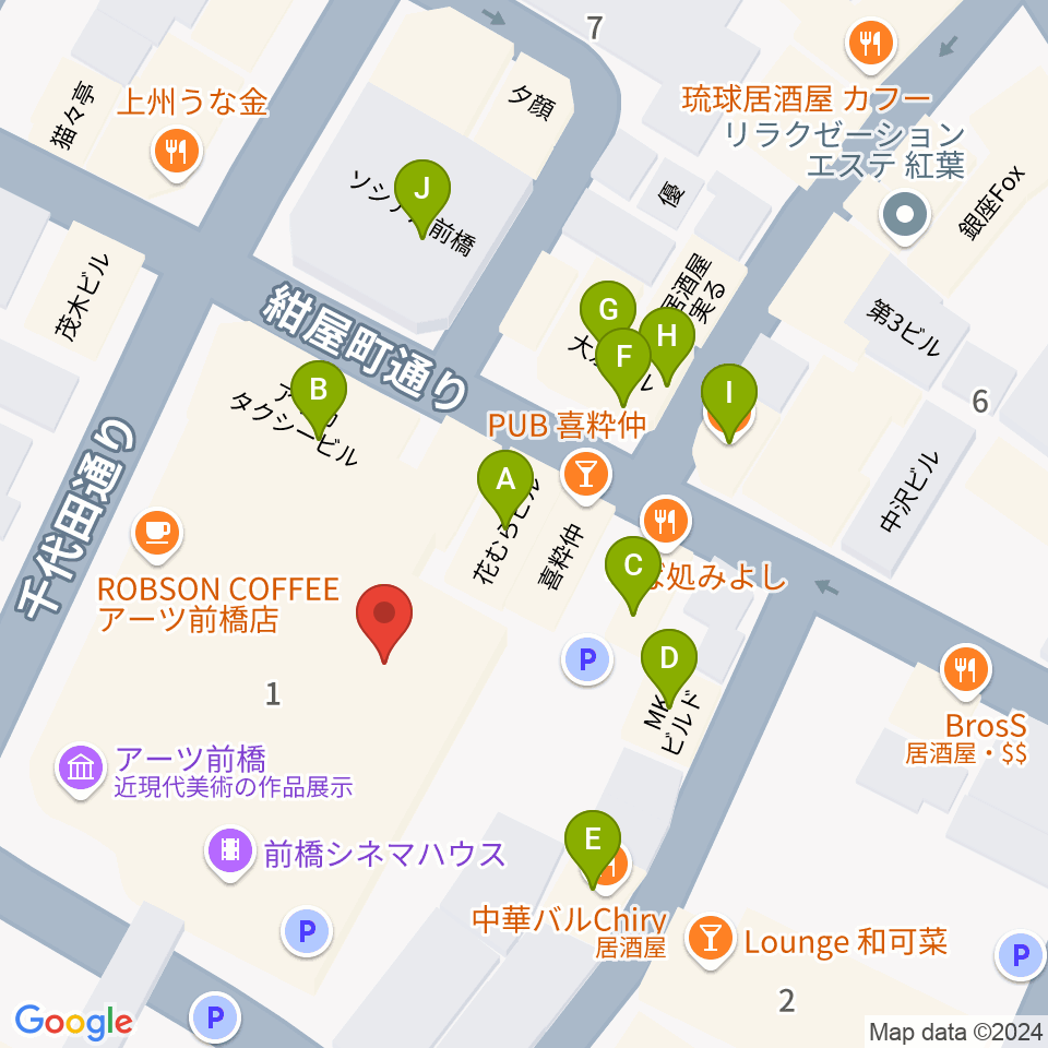 アーツ前橋周辺のファミレス・ファーストフード一覧地図