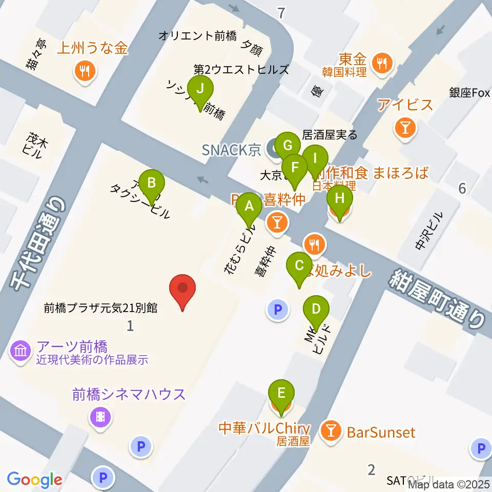 アーツ前橋周辺のファミレス・ファーストフード一覧地図
