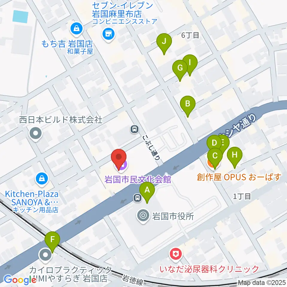 岩国市民文化会館周辺のファミレス・ファーストフード一覧地図