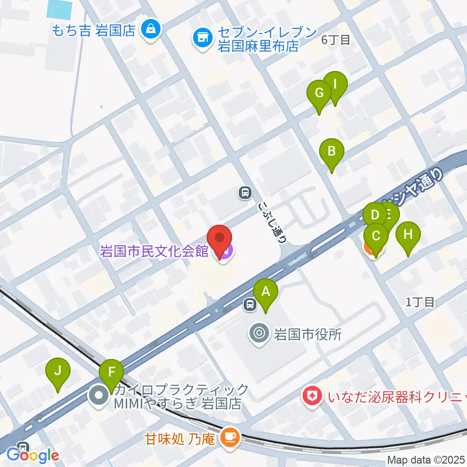 岩国市民文化会館周辺のファミレス・ファーストフード一覧地図