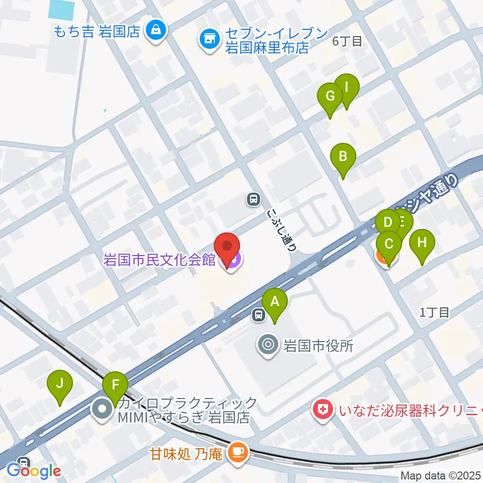 岩国市民文化会館周辺のファミレス・ファーストフード一覧地図