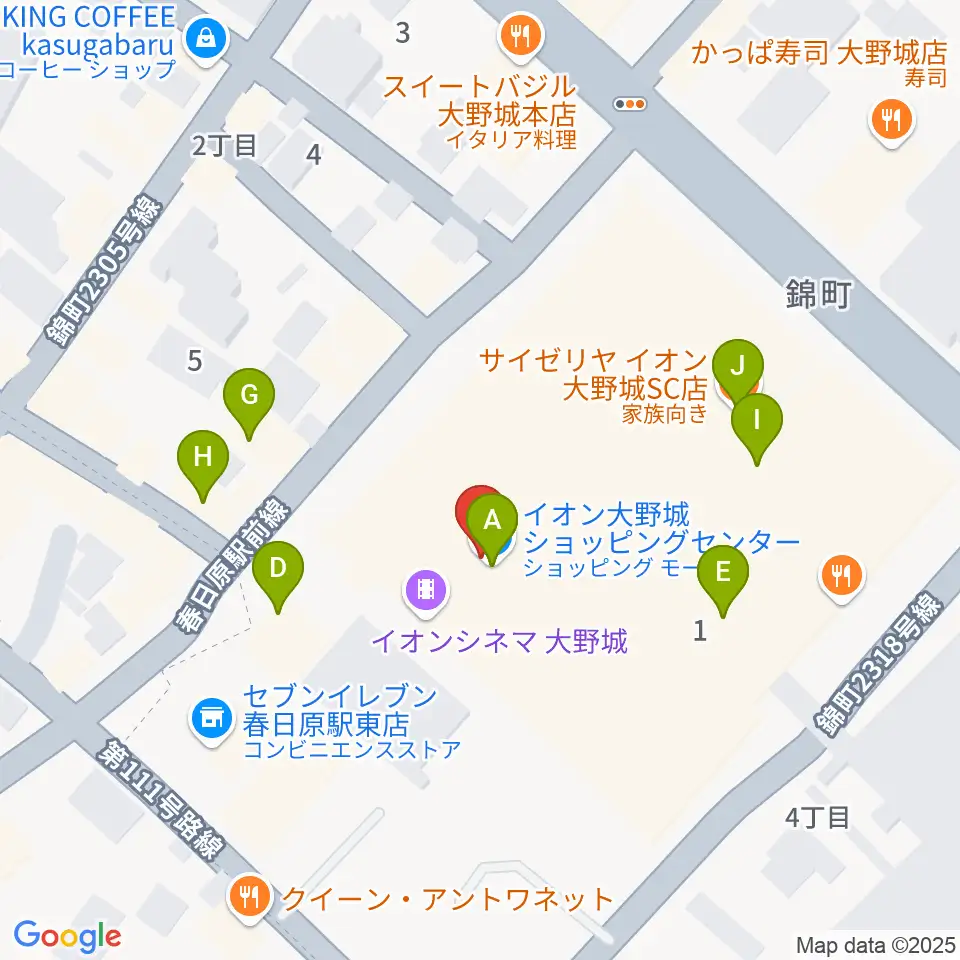 イオンシネマ大野城周辺のファミレス・ファーストフード一覧地図