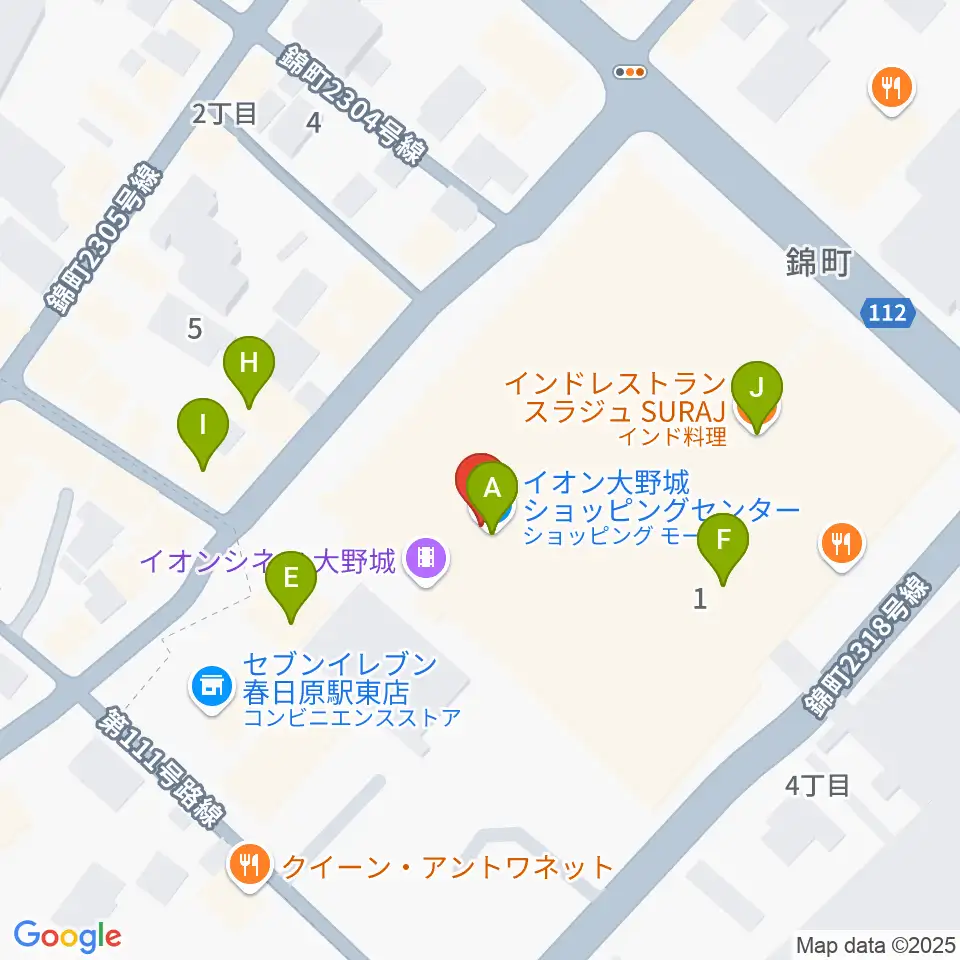 イオンシネマ大野城周辺のファミレス・ファーストフード一覧地図