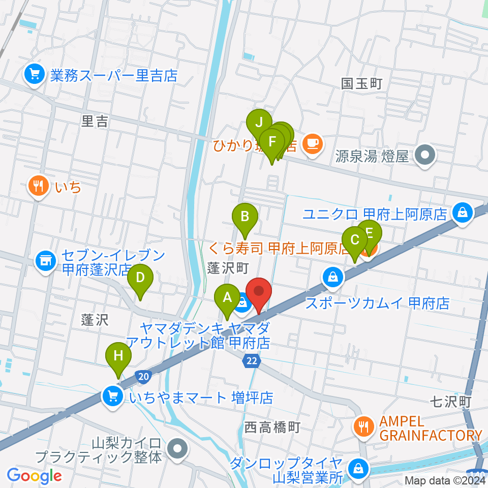 ボデガースタジオ周辺のファミレス・ファーストフード一覧地図