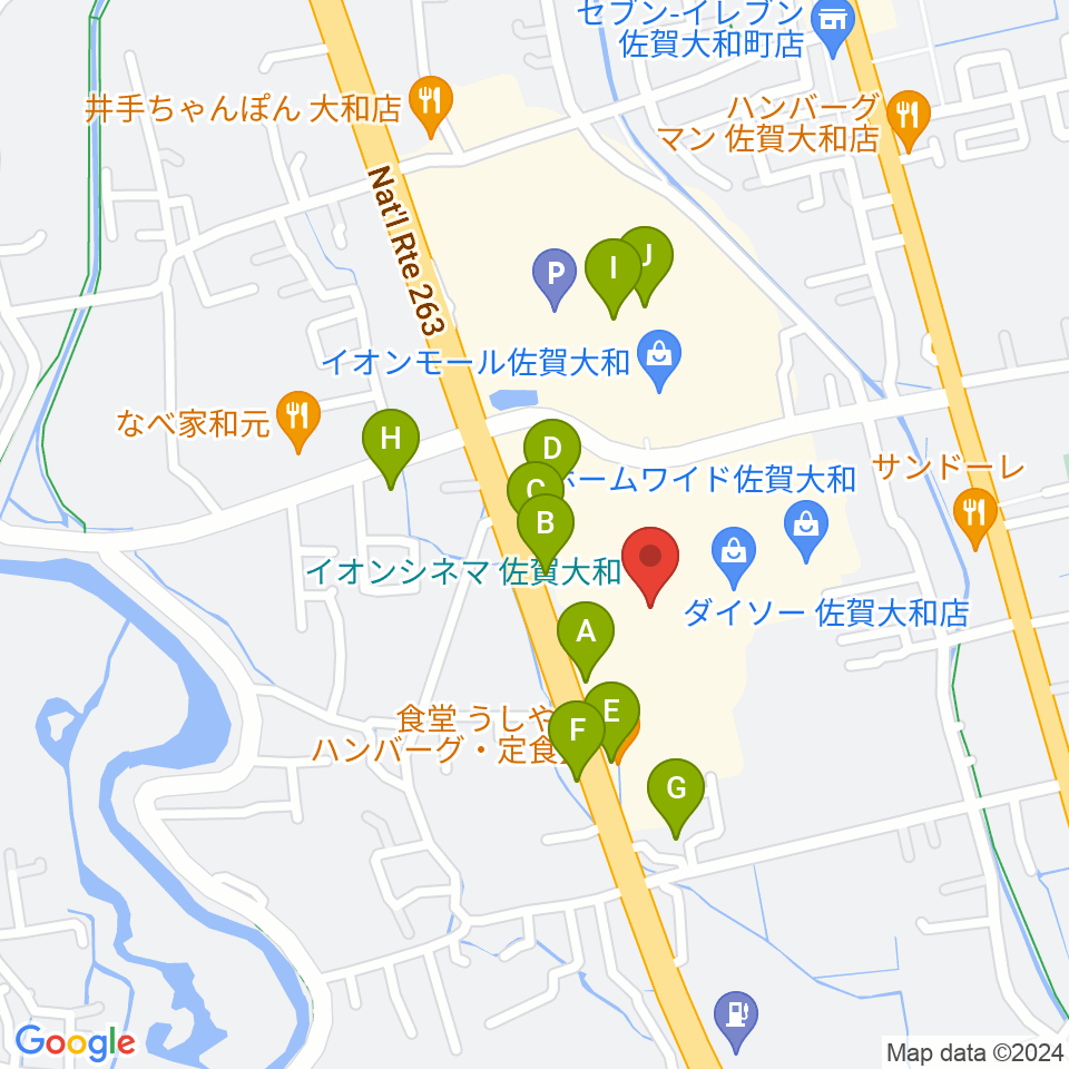 イオンシネマ佐賀大和周辺のファミレス・ファーストフード一覧地図