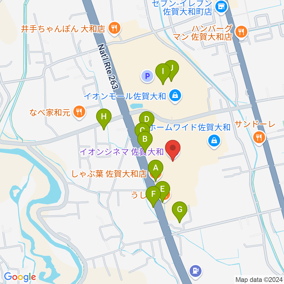 イオンシネマ佐賀大和周辺のファミレス・ファーストフード一覧地図