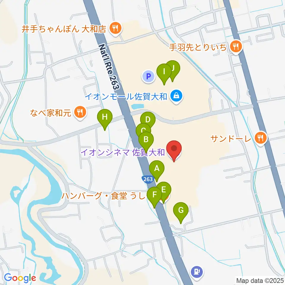 イオンシネマ佐賀大和周辺のファミレス・ファーストフード一覧地図