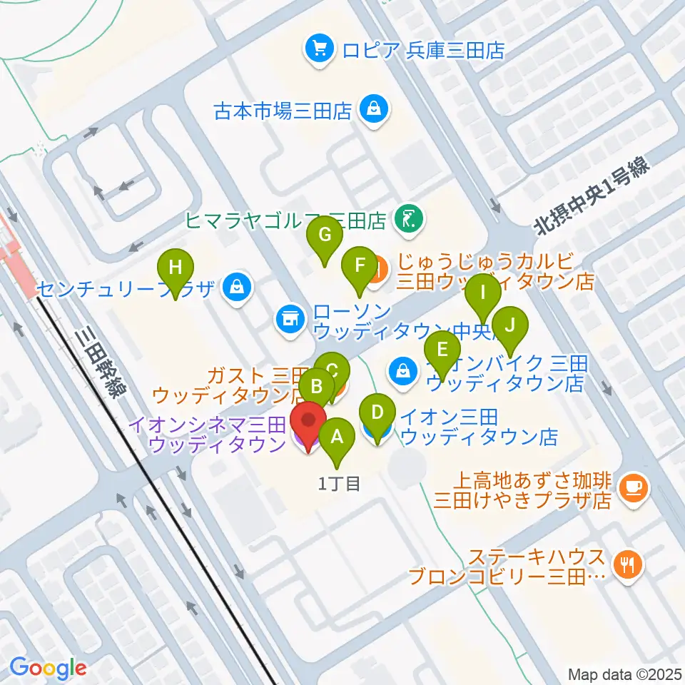 イオンシネマ三田ウッディタウン周辺のファミレス・ファーストフード一覧地図