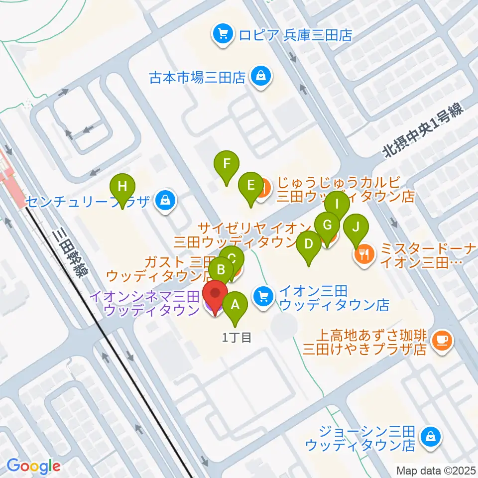 イオンシネマ三田ウッディタウン周辺のファミレス・ファーストフード一覧地図