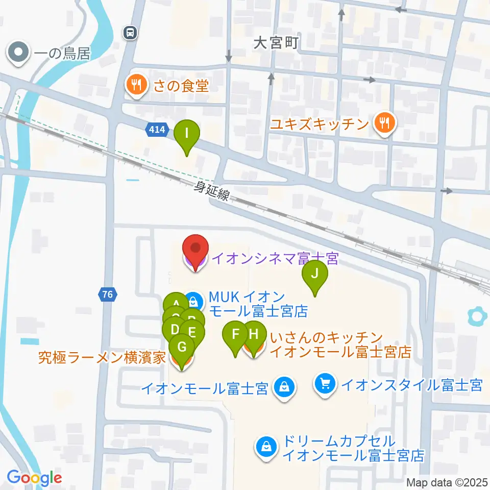 イオンシネマ富士宮周辺のファミレス・ファーストフード一覧地図