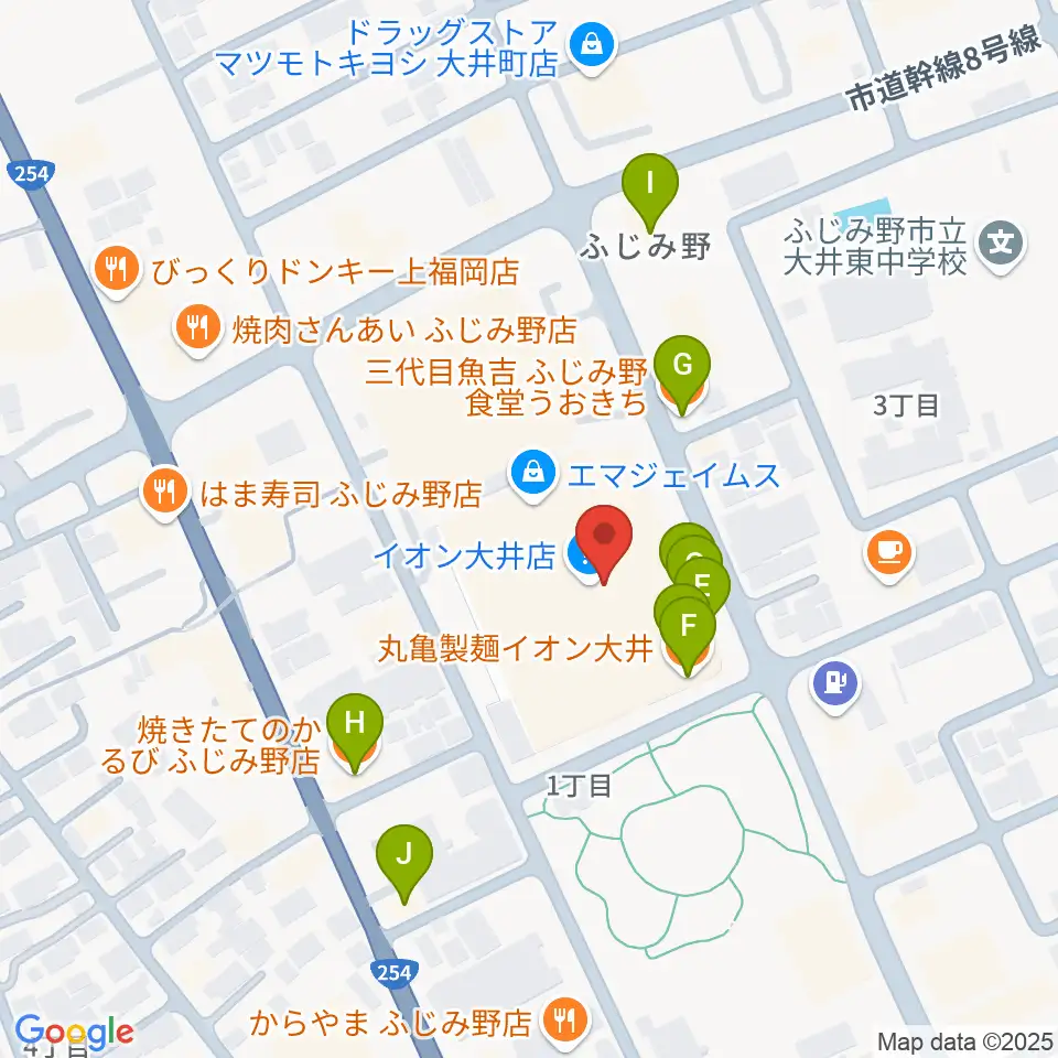 イオンシネマ大井周辺のファミレス・ファーストフード一覧地図