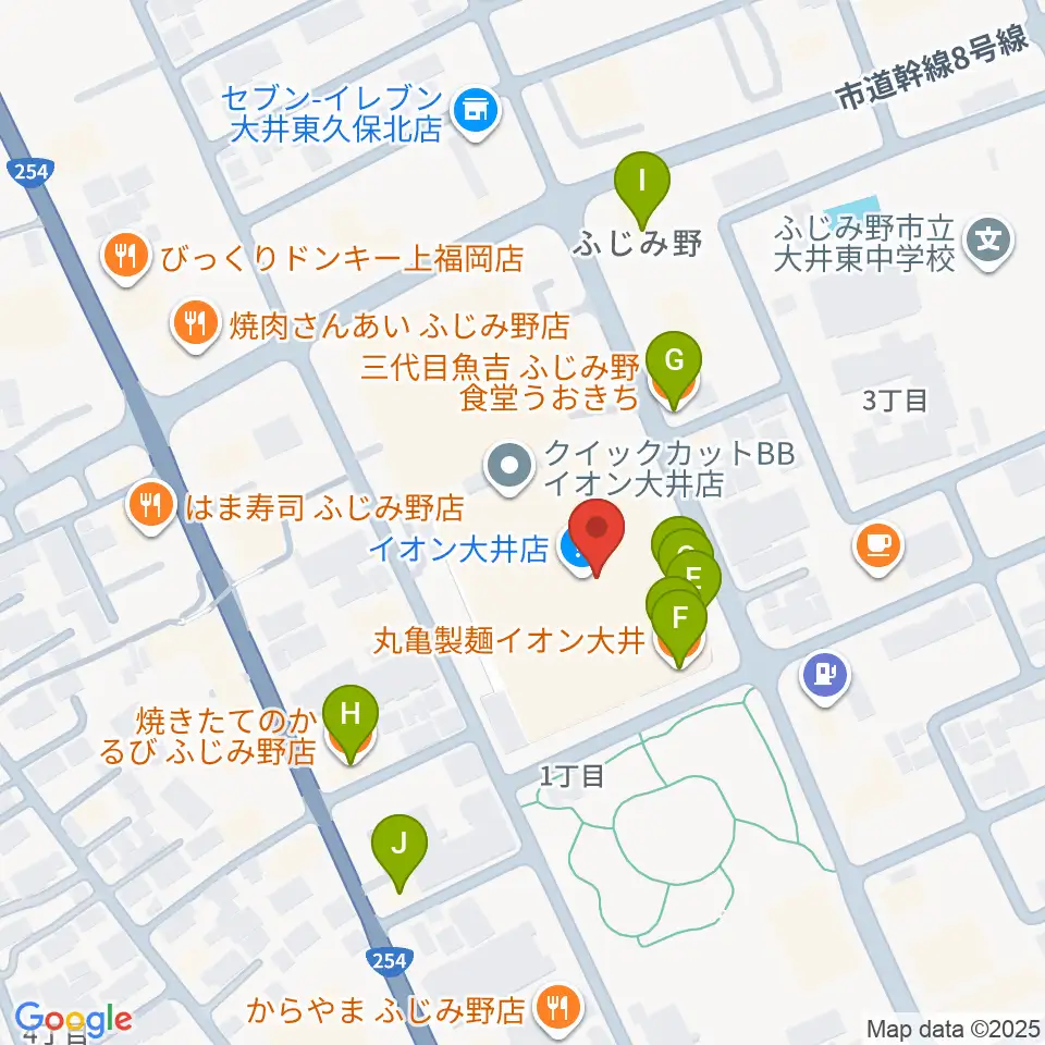イオンシネマ大井周辺のファミレス・ファーストフード一覧地図