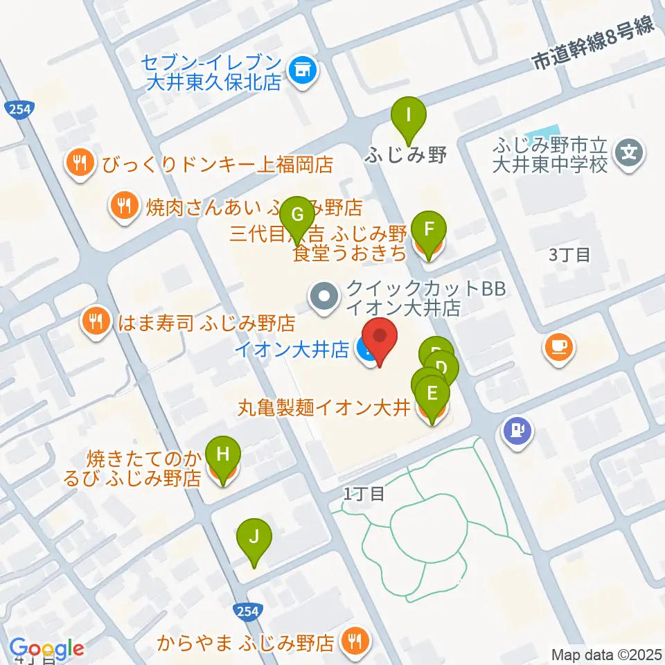 イオンシネマ大井周辺のファミレス・ファーストフード一覧地図