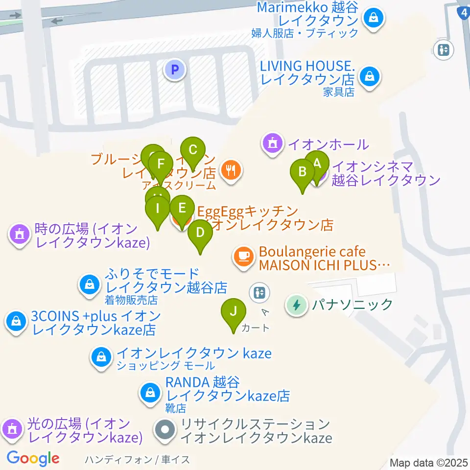 イオンシネマ越谷レイクタウン周辺のファミレス・ファーストフード一覧地図