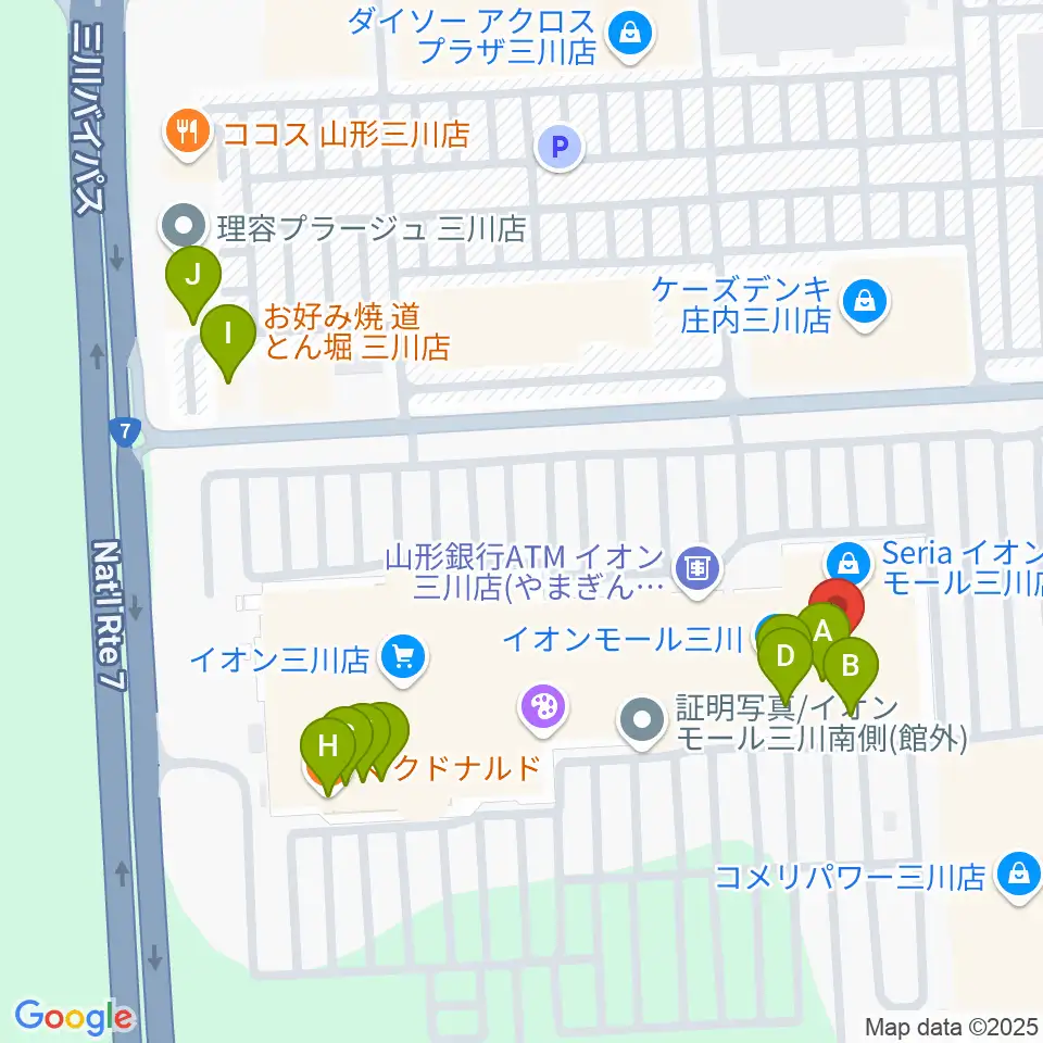 イオンシネマ三川周辺のファミレス・ファーストフード一覧地図
