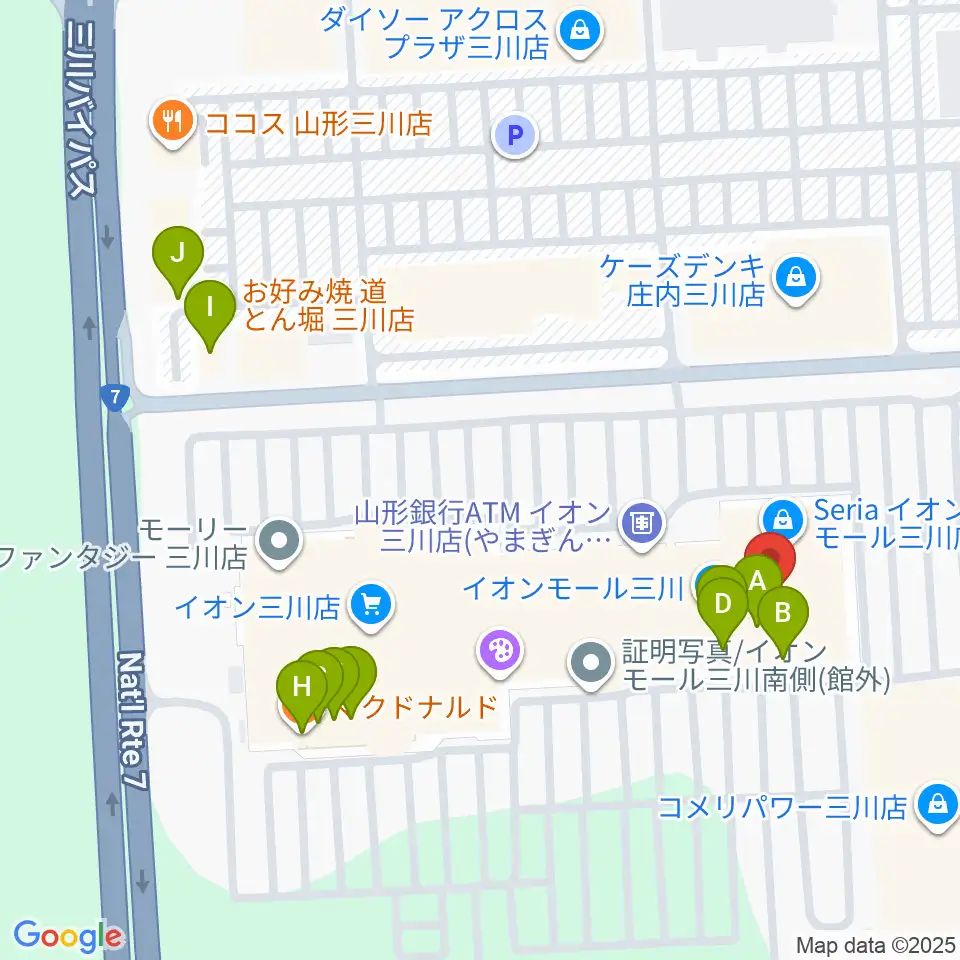 イオンシネマ三川周辺のファミレス・ファーストフード一覧地図