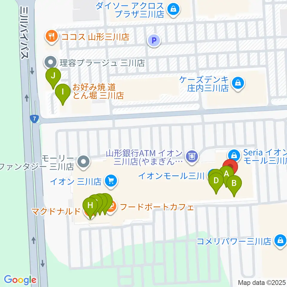 イオンシネマ三川周辺のファミレス・ファーストフード一覧地図