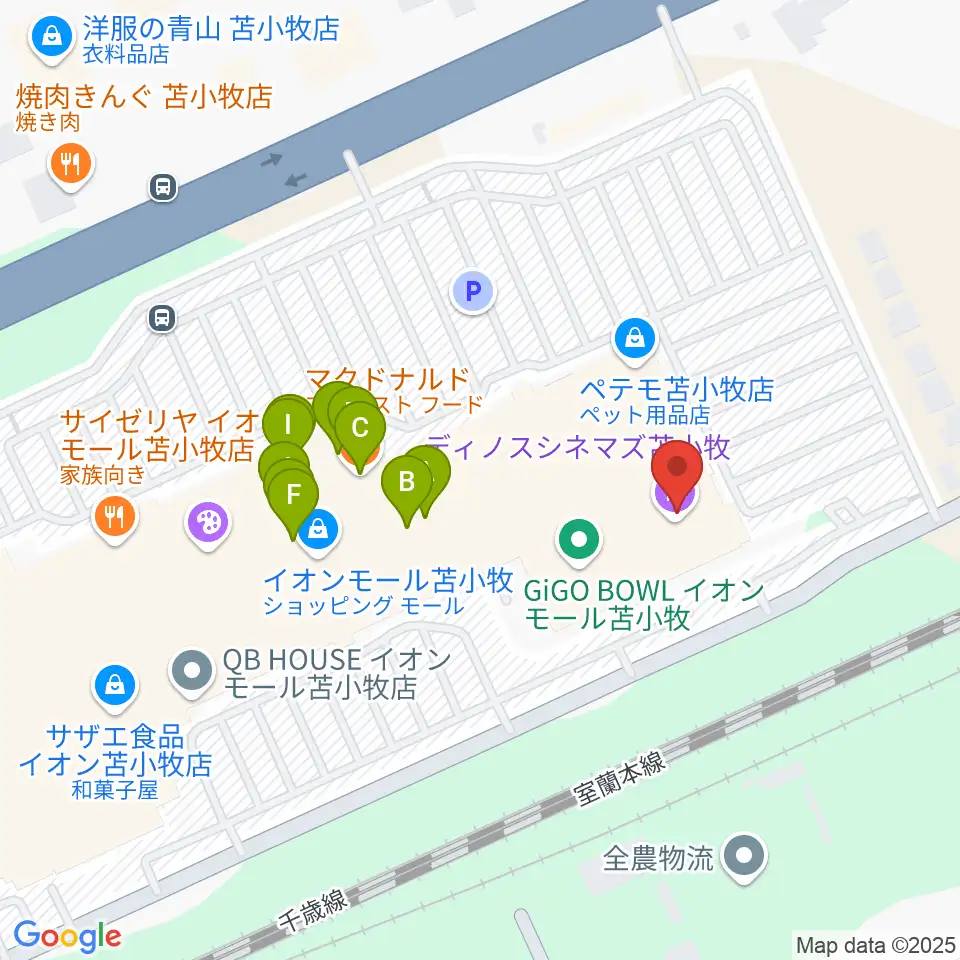 ディノスシネマズ苫小牧周辺のファミレス・ファーストフード一覧地図