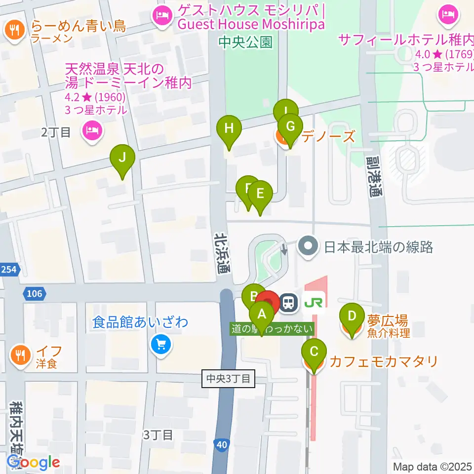 T・ジョイ稚内周辺のファミレス・ファーストフード一覧地図