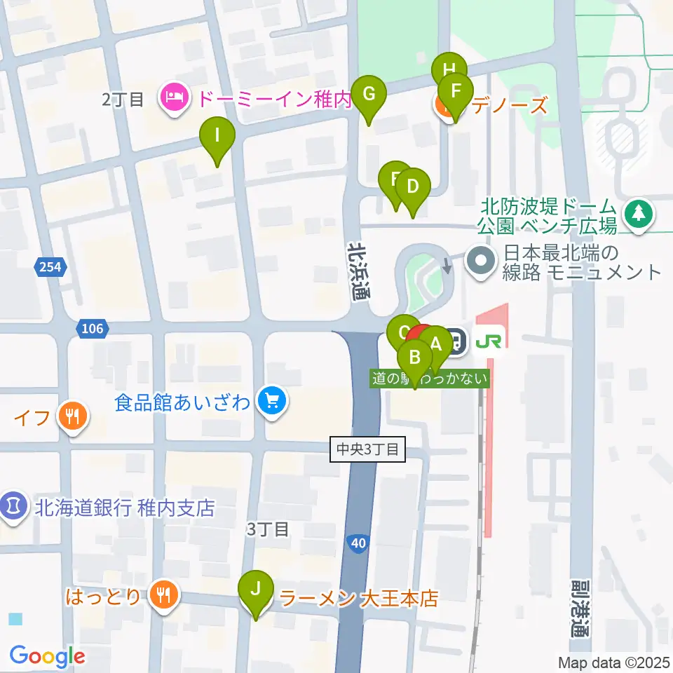 T・ジョイ稚内周辺のファミレス・ファーストフード一覧地図