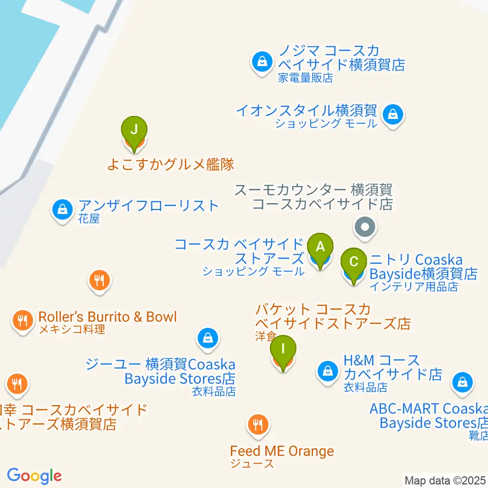 横須賀HUMAXシネマズ周辺のファミレス・ファーストフード一覧地図