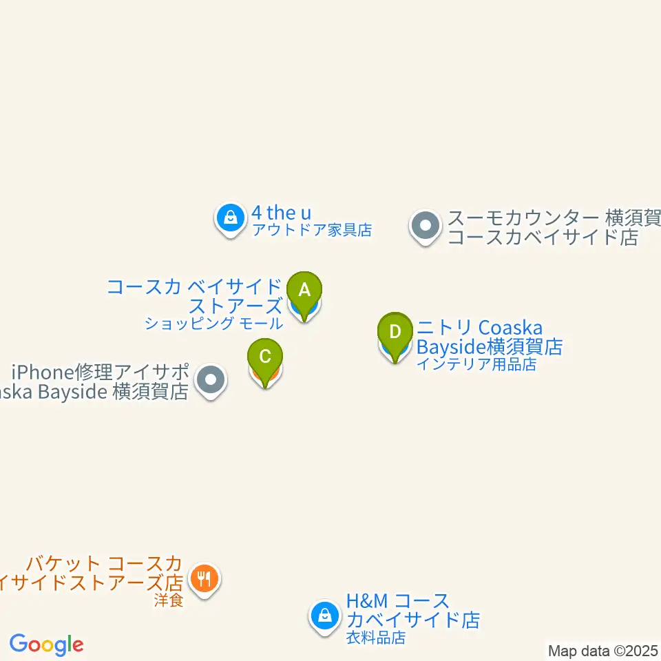 横須賀HUMAXシネマズ周辺のファミレス・ファーストフード一覧地図