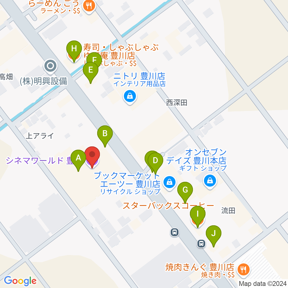 シネマワールド豊川周辺のファミレス・ファーストフード一覧地図