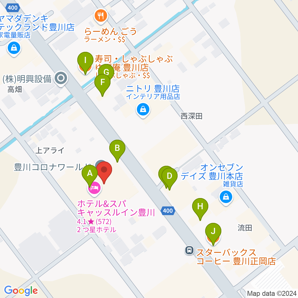 シネマワールド豊川周辺のファミレス・ファーストフード一覧地図