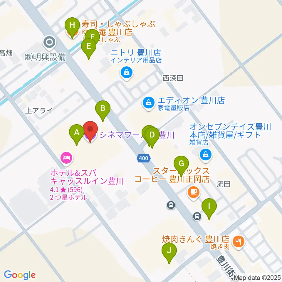 シネマワールド豊川周辺のファミレス・ファーストフード一覧地図