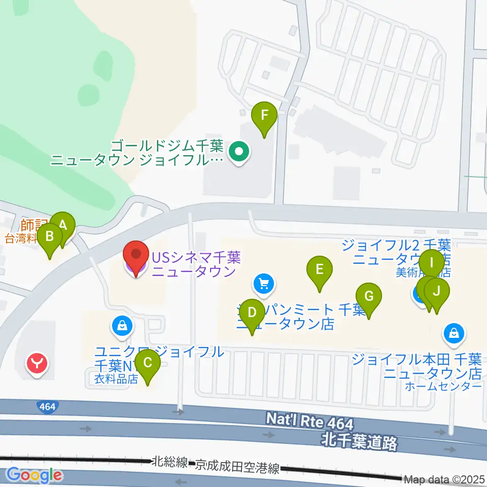 USシネマ千葉ニュータウン周辺のファミレス・ファーストフード一覧地図