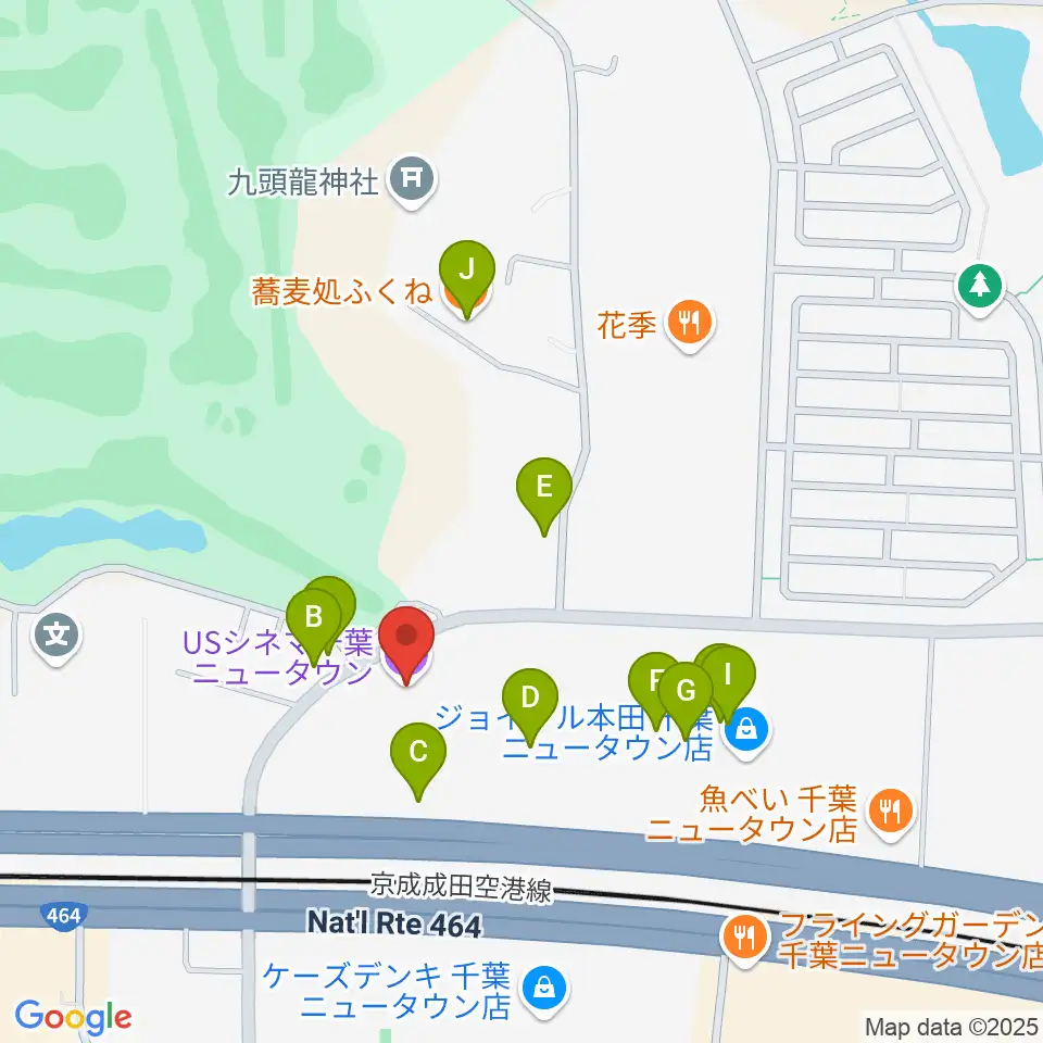 USシネマ千葉ニュータウン周辺のファミレス・ファーストフード一覧地図