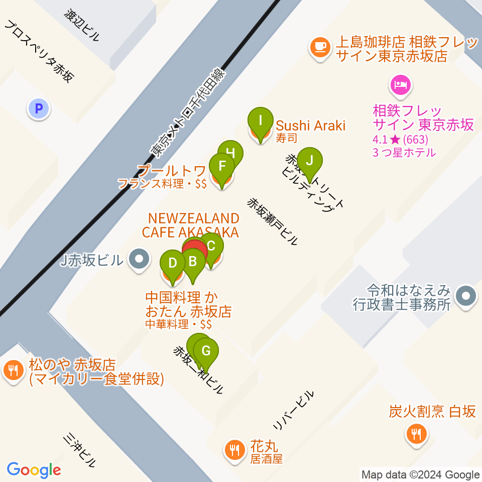 赤坂Kei周辺のファミレス・ファーストフード一覧地図