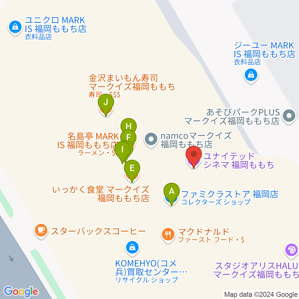 ユナイテッド・シネマ福岡ももち周辺のファミレス・ファーストフード一覧地図