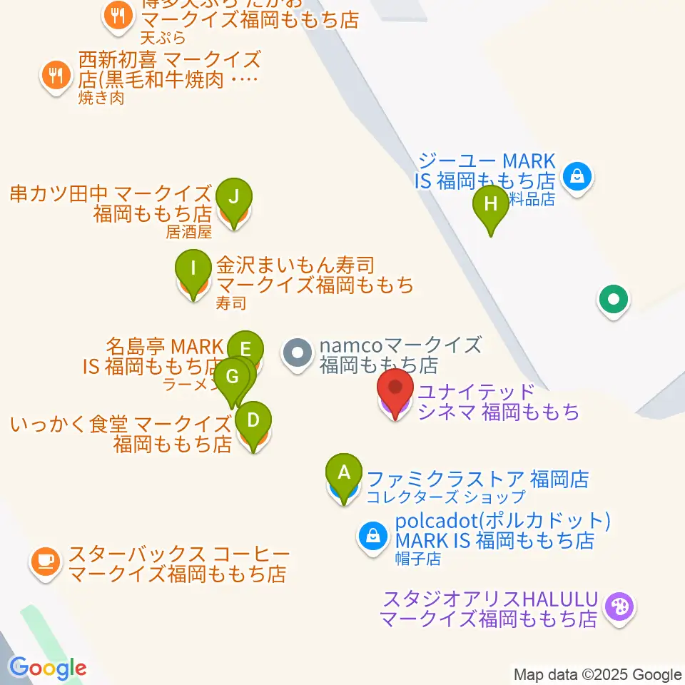 ユナイテッド・シネマ福岡ももち周辺のファミレス・ファーストフード一覧地図