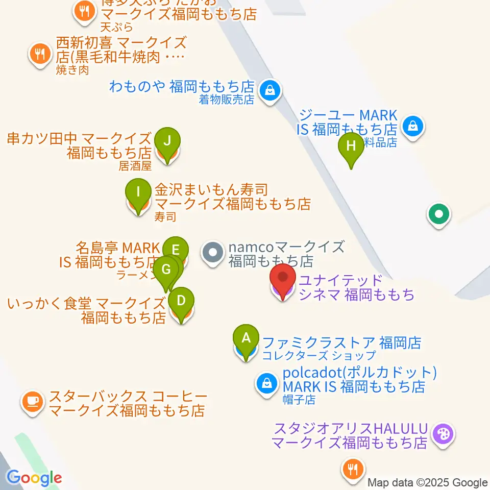 ユナイテッド・シネマ福岡ももち周辺のファミレス・ファーストフード一覧地図