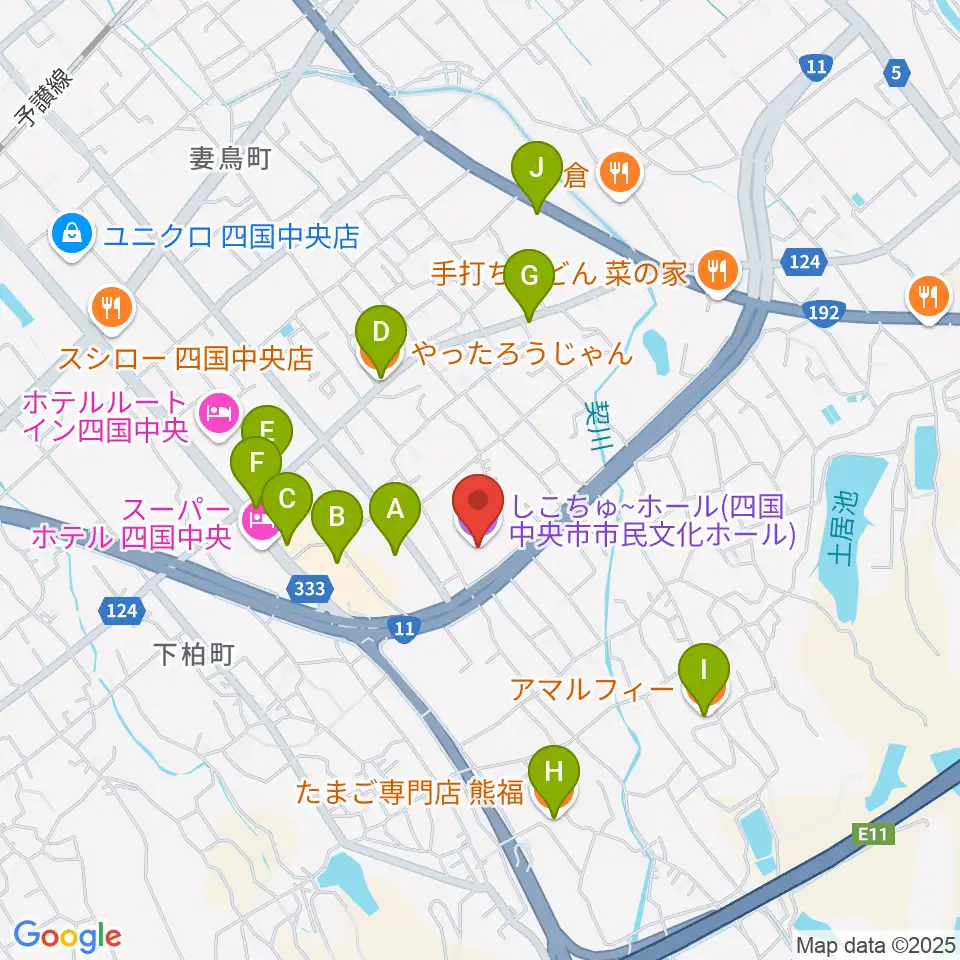 しこちゅ～ホール周辺のファミレス・ファーストフード一覧地図