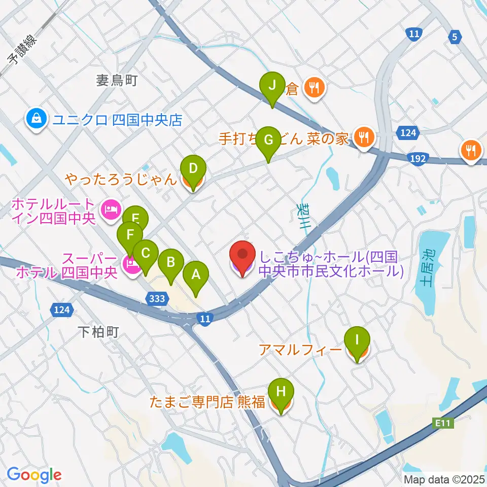 しこちゅ～ホール周辺のファミレス・ファーストフード一覧地図