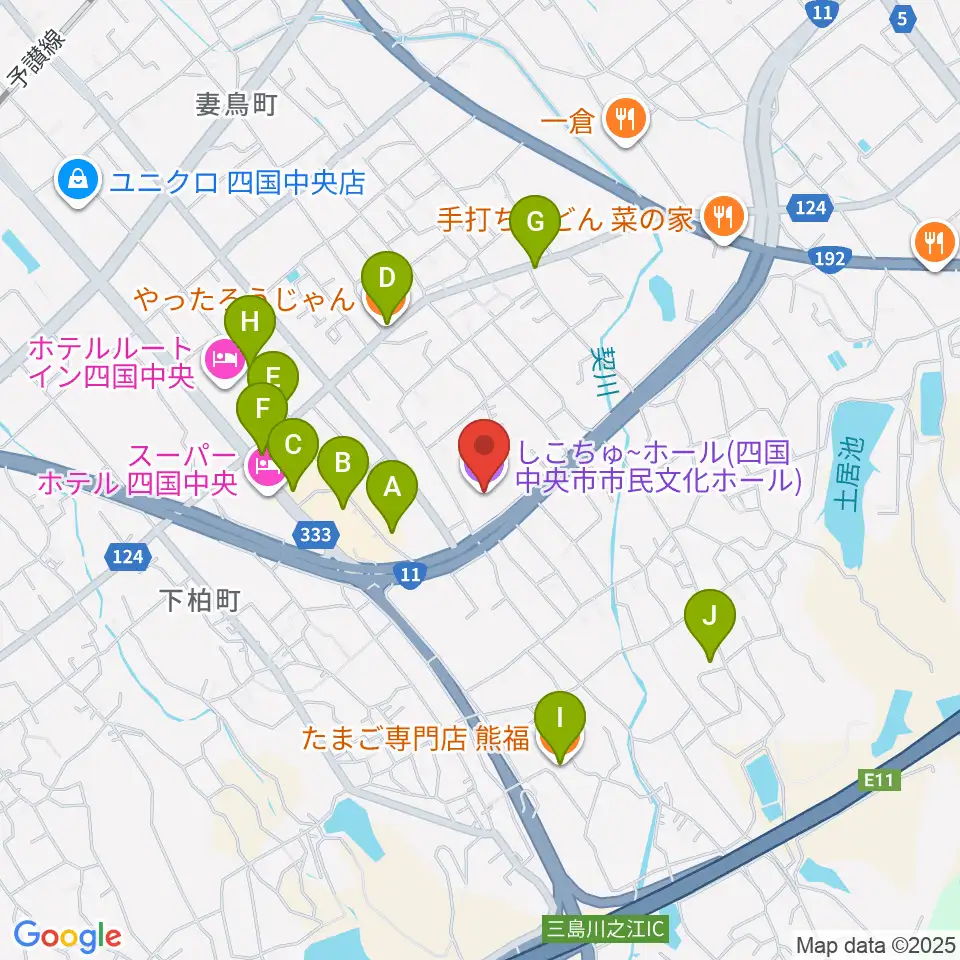 しこちゅ～ホール周辺のファミレス・ファーストフード一覧地図