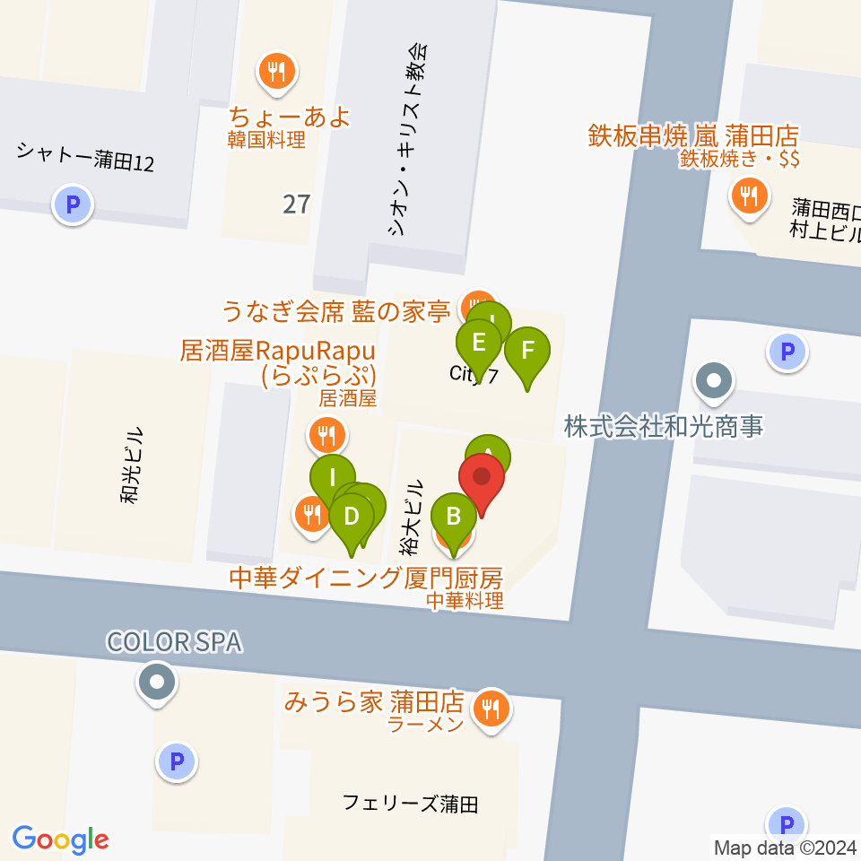 KAMATAぶらぶら周辺のファミレス・ファーストフード一覧地図