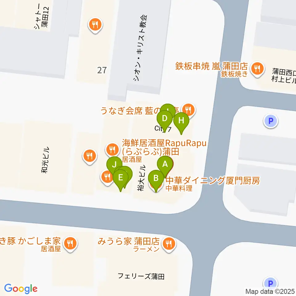 KAMATAぶらぶら周辺のファミレス・ファーストフード一覧地図