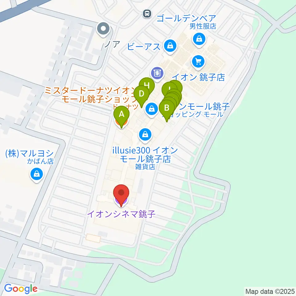 イオンシネマ銚子周辺のファミレス・ファーストフード一覧地図