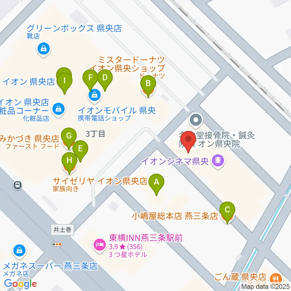 イオンシネマ県央周辺のファミレス・ファーストフード一覧地図