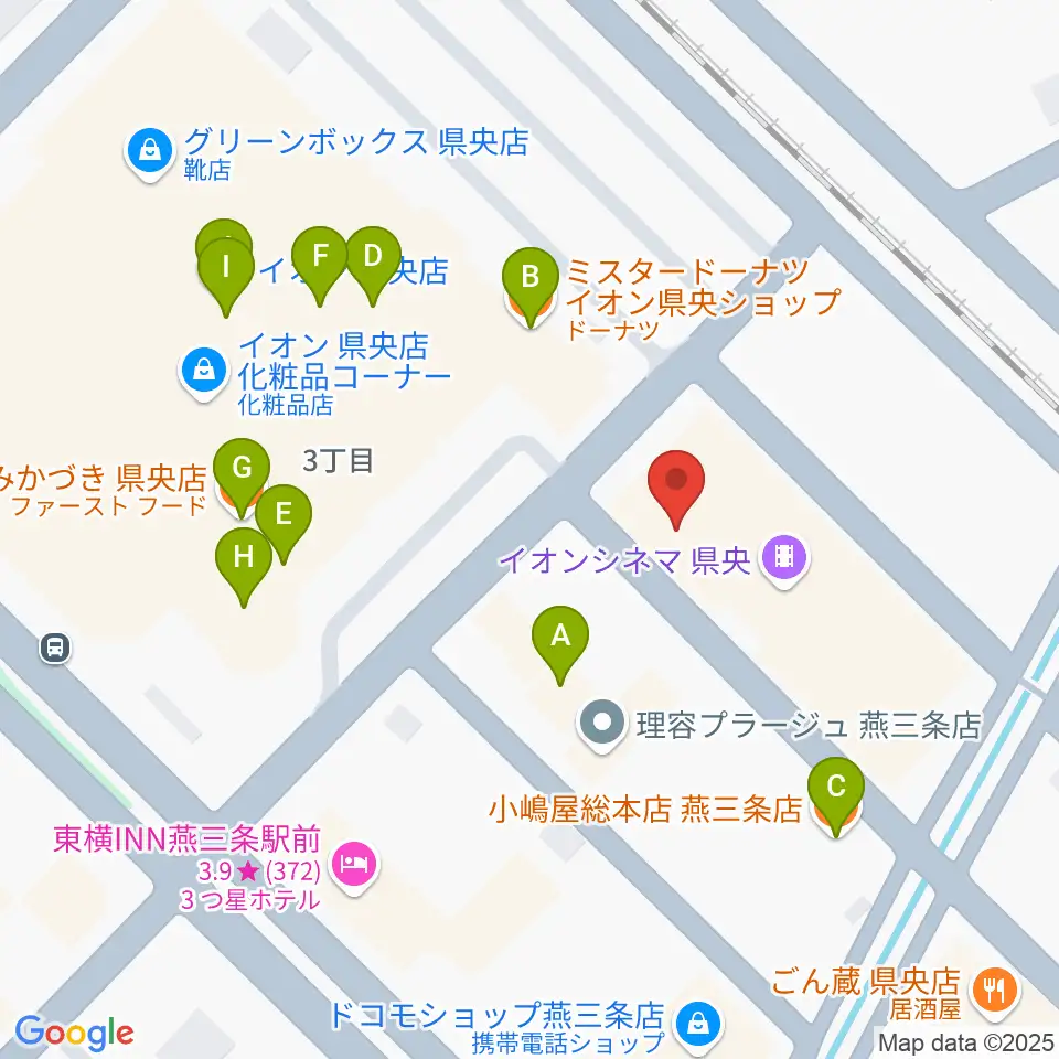 イオンシネマ県央周辺のファミレス・ファーストフード一覧地図
