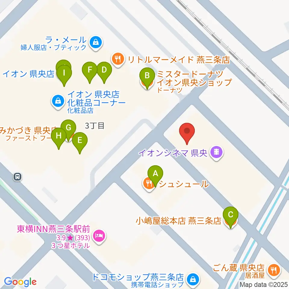 イオンシネマ県央周辺のファミレス・ファーストフード一覧地図